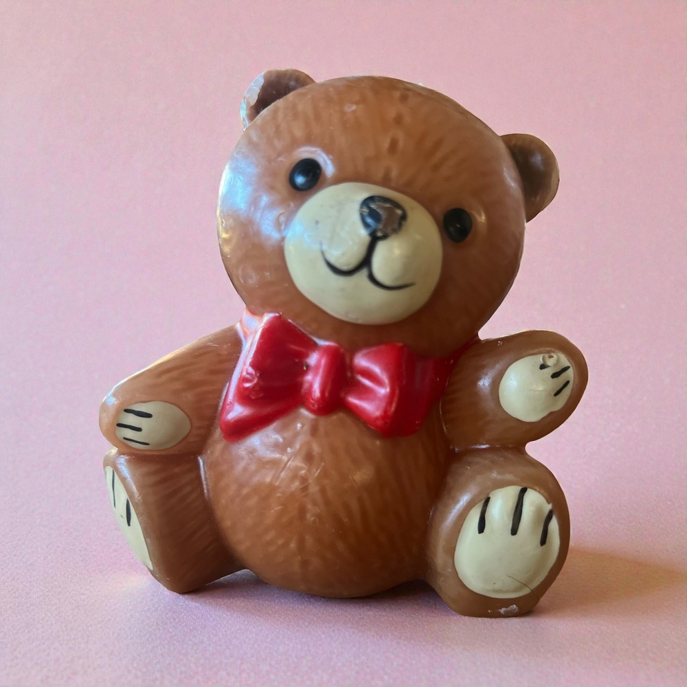 Vintage Teddy Bear Decorative Candle Red Bow Tie Nostalgic Kitsch‎ Decor
